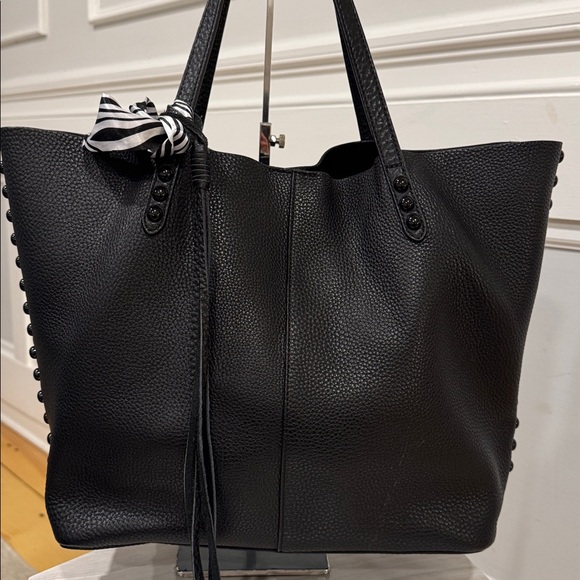 Rebecca Minkoff Bag Black Studded Pebbled Leather Unlined Tote Wallet Set - Picture 4 of 17